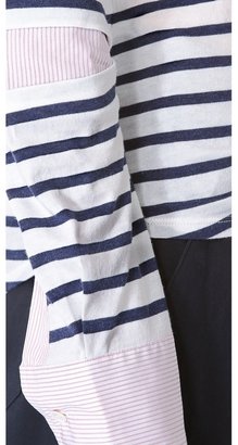 Band Of Outsiders Stripe Henley With Poplin Detail