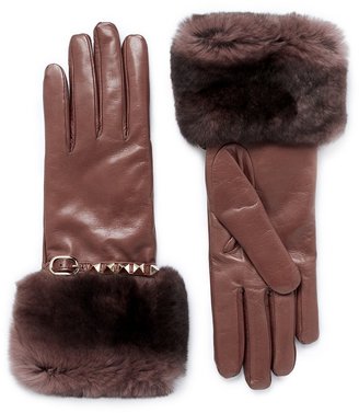 Valentino 'Rockstud' rabbit fur leather gloves