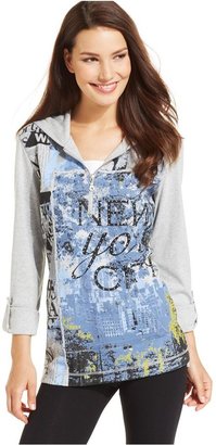 Style&Co. Sport Petite Graphic-Print Layered Hoodie