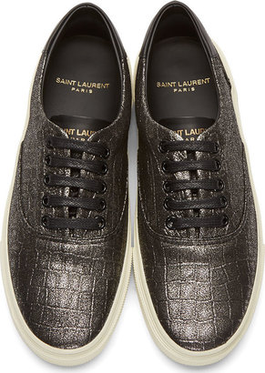Saint Laurent Silver Croc-Embossed Sneakers