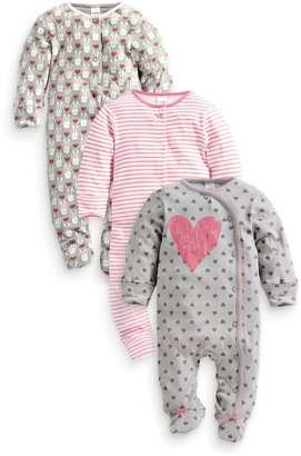 Next Three Pack Heart Bunny Sleepsuits (0mths-2yrs)