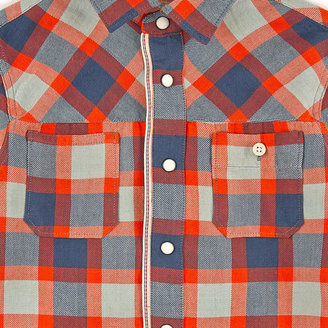 American Outfitters Bright orange and navy blue checked cotton shirt