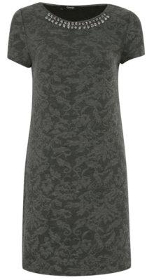 George Embellished Neck Jacquard Dress - Charcoal