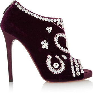 Tabitha Simmons Button-embellished velvet ankle boots