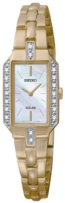 Seiko Mother of Pearl Dial Gold Tone Stainless Steel Solar Ladies Watch