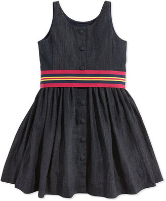 Ralph Lauren Bow-Belted Denim Fit-And-Flare Dress, Indigo Wash, Sizes 2T-3T
