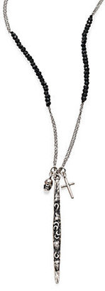 Chan Luu Black Spinel, Champagne Diamond & Sterling Silver Beaded Skull Spear Pendant Necklace