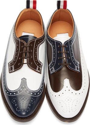 Thom Browne Navy & White Leather Longwing Brogues