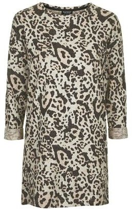 Topshop Womens Brushed Leopard Print Sweat Dress - Brown