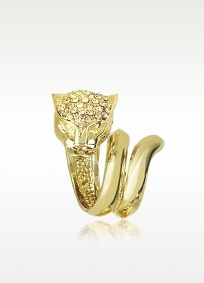 Roberto Cavalli Panther Golden Metal Ring w/Crystals