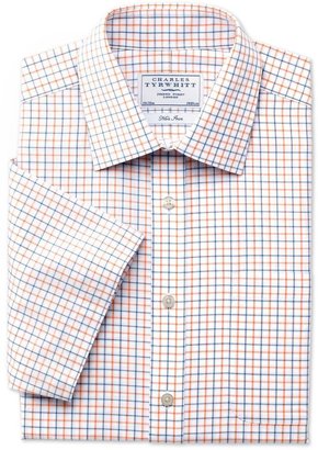 Charles Tyrwhitt Orange and blue grid check non-iron Classic fit short sleeve shirt