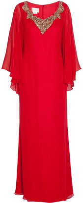 Notte by Marchesa 3135 NOTTE BY MARCHESA Cascading Sleeve V Neck Gown