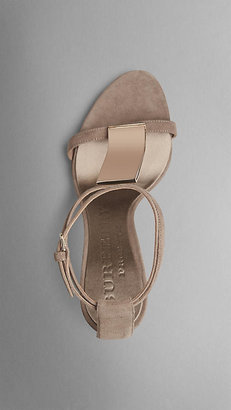 Burberry Panel Detail Suede T-bar Sandals