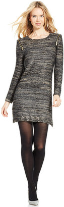 NY Collection Zip-Shoulder Sweater Dress