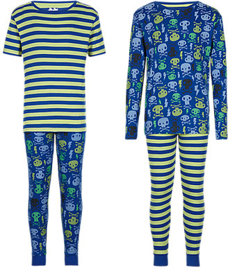 Marks and Spencer 2 Pack Pure Cotton Stay Soft Skull & Striped Pyjamas (6-16 Years)