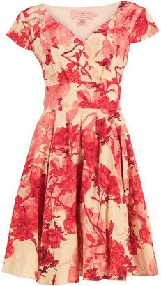 Ted Baker Womens Floral Etchings Print Dress Coral