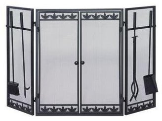 3 Fold Black Wrought Iron Screen W/ Filigree Doors Tools