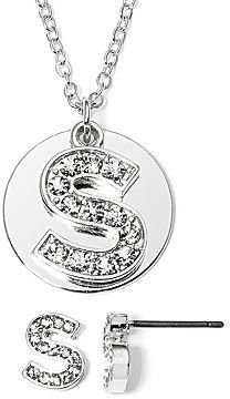 Liz Claiborne Silver-Tone Crystal "S" Initial Pendant Necklace and Earring Set