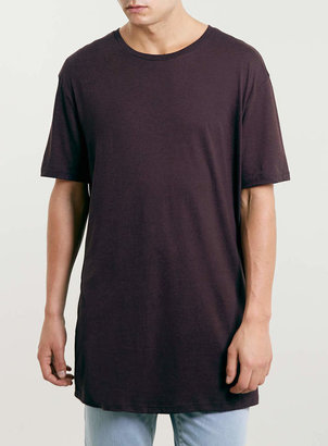 Topman Burgundy Oversized Long Line Cherry T-Shirt