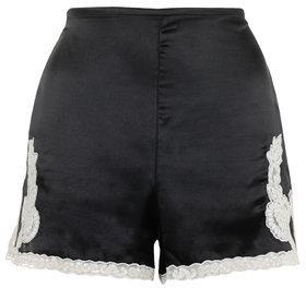 Topshop Womens Satin Embroidered Pyjama Shorts - Black