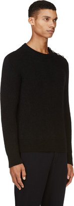 Balmain Black Merino & Mohair Buttoned- Shoulder Sweater