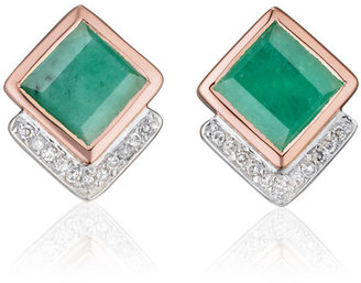 Monica Vinader Rose Gold Vermeil Emerald Baja Precious Stud Earrings
