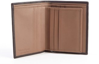 Ferragamo Black And Brown Leather Gancio Printed Bi-Fold Wallet