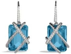 David Yurman Cable Wrap Drop Earrings with Blue Topaz and Diamonds