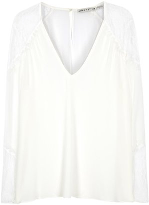 Alice + Olivia Off white lace and silk georgette blouse