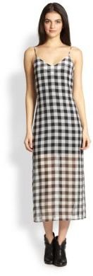 Line & Dot Ellis Sheer-Skirt Gingham Slip Dress