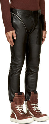 Rick Owens Black Leather Silver Zip New Aircut Trousers