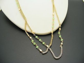 Nordstrom $16 Box Chain & Green Beads Beaded Station Necklace Goldtone 45" Long