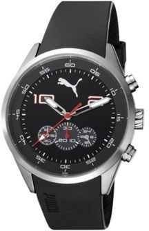 Puma Men's stainless steel chronograph watch with black dial and black strap