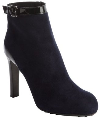 Tod's navy and black suede and patent leather anklestrap booties