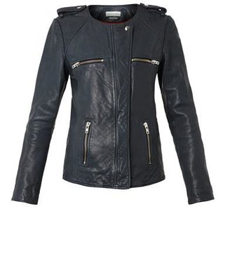 Etoile Isabel Marant Bacuri collarless navy leather jacket