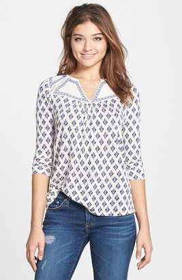 Lucky Brand Embroidered Ikat Print Top