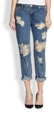 One Teaspoon Awesome Baggies Distressed Cropped Boyfriend Jeans