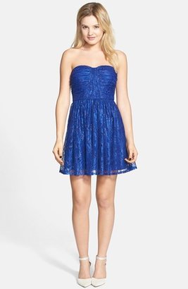 Hailey Logan Glitter Lace Strapless Skater Dress