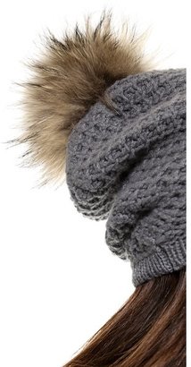 Inverni Slouchy Fur Pom Pom Hat