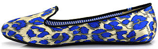 Charles Philip Sheila Leopard - Blue Satin Leopard Printed Loafer