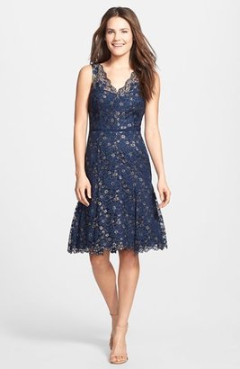 Maggy London Metallic Lace Fit & Flare Dress