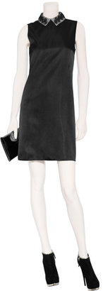 Jil Sander Navy Black Sleeveless Silk Sateen Dress
