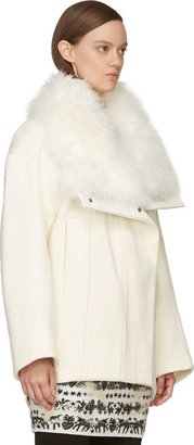 Helmut Lang Ivory Wool Oversize Fur Collar Jacket