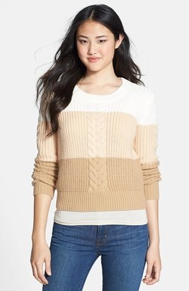 Anne Klein Colorblock Crewneck Cable Sweater