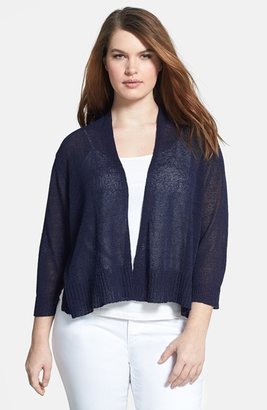 Eileen Fisher Three-Quarter Sleeve Crop Linen Blend Cardigan (Plus Size)