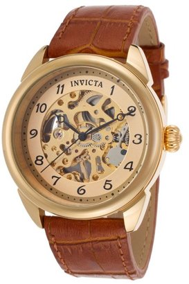 Invicta Men's Specialty Mechanical Brown Genuine Leather Gold-Tone Dial