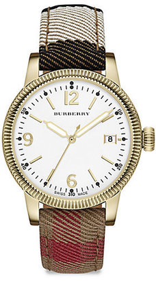 Burberry Utilitarian Goldtone Stainless Steel & House Check Strap Watch