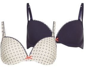 New Look Teens 2 Pack Navy and Daisy Pinspot Bras