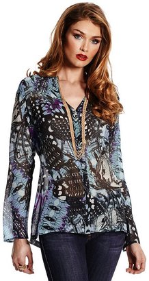 GUESS by Marciano 4483 Butterfly-Print Button-Down Blouse