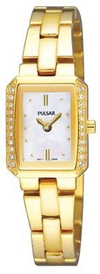 Pulsar Ladies gold rectangular mother of pearl dial watch